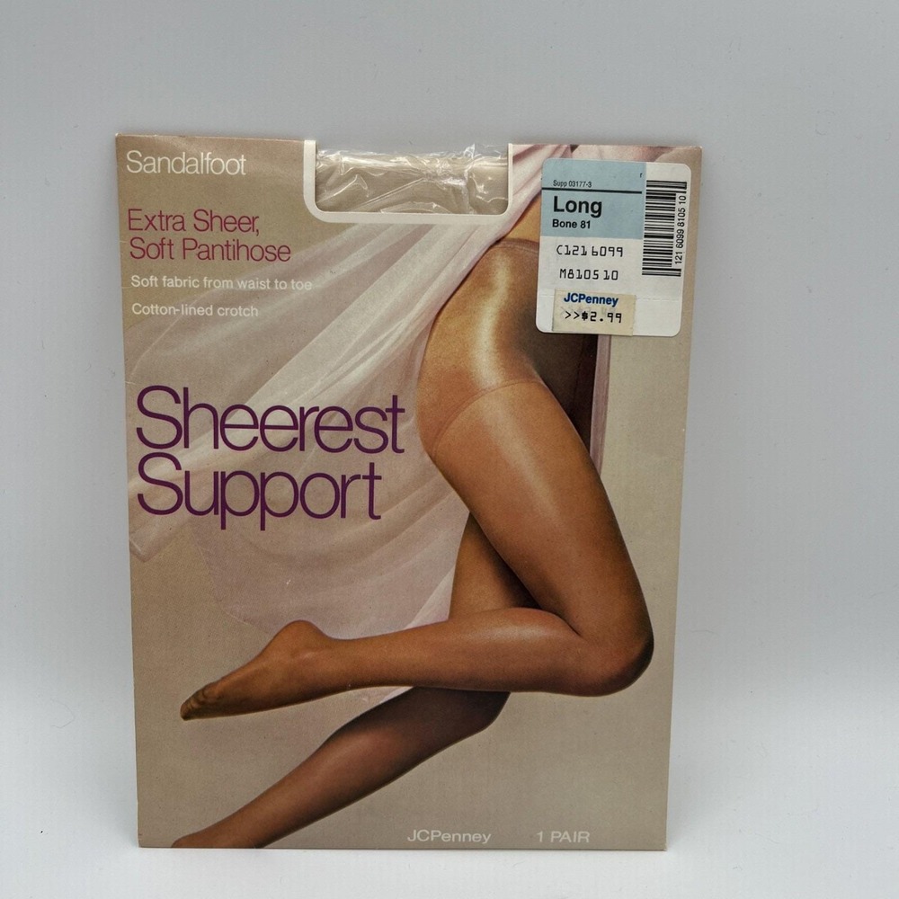JCPenney Sheerest Support Pantihose Women Long Bone Extra Sheer Sandalfoot Vtg